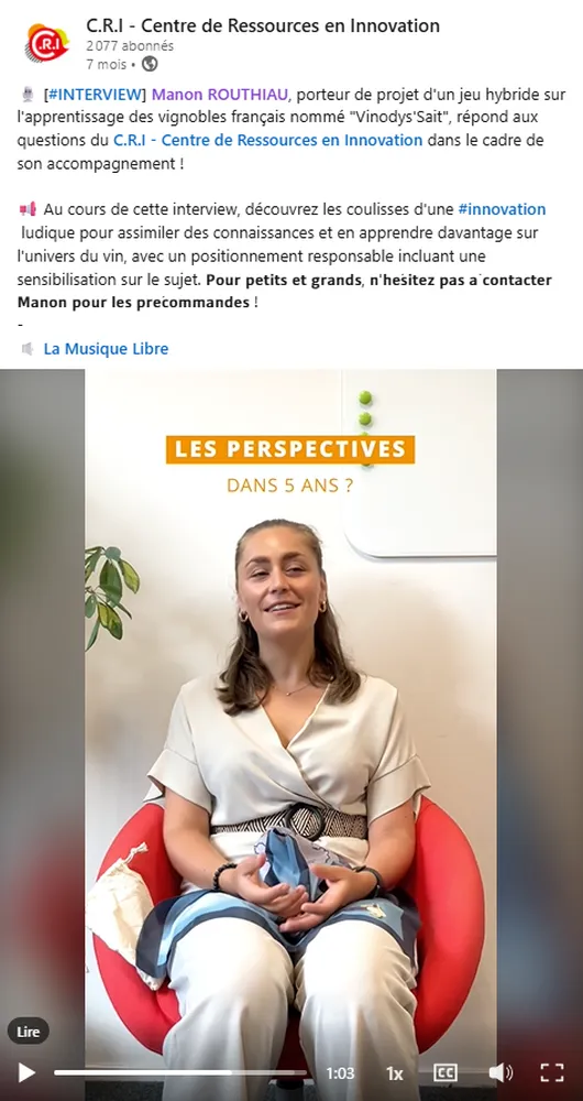 Interview de la créatrice vendéenne du jeu hybride VinOdys’sait par le CRI, Centre de Ressource en Innovation en Vendée, à la roche sur yon